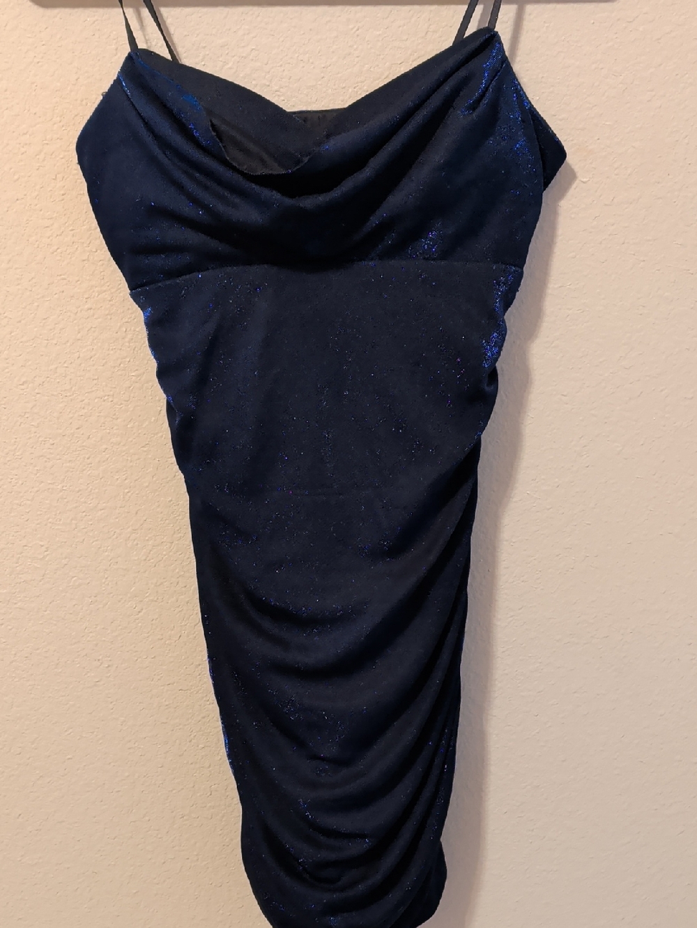 Honey and Rosie Navy Sparkle Cowl Neck Midi Dress